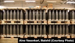 Stacks of shells at the Explosives Center in Haapajarvi, Finland