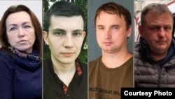 RFE/RL's jailed journalists (left to right): Alsu Kurmasheva, Ihar Losik, Andrey Kuznechyk, and Vladyslav Yesypenko