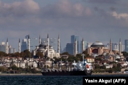 The Barbados-flagged ship Nord Vind coming from Ukraine loaded with grain is anchored for inspection in Istanbul on October 11, 2022.