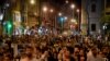 Protesters march to Elisabeth Bridge in Budapest on July 13.