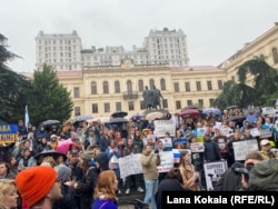 Russians rally against the war in Ukraine in Tbilisi on November 26.