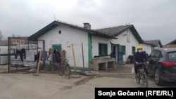 A worker leaves a housing site near the Linglong tire factory in Zrenjanin, Serbia, in 2021.