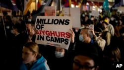 A protest in support of Uyghurs in Xinjiang that took place in London on October 1.