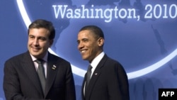 U.S. President Barack Obama, right, did not hold a bilateral meeting with Georgian President Mikheil Saakashvili at the Nuclear Security Summit in Washington, D.C. in April.