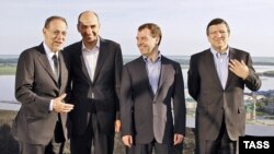 EU leaders had their first chance to size up Medvedev (second from right) 