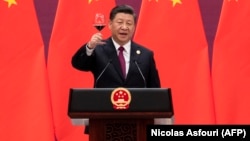 Chinese President Xi Jinping speaks at a press briefing at the end of the final day of the Belt and Road Forum at Yanqi Lake outside Beijing on April 27, 2019.