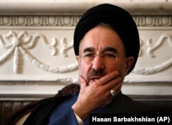 Former Iranian President Mohammad Khatami attends a meeting with supporters, in Tehran in 2009.