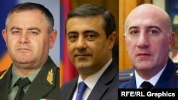 The presidential office says it has received suggestions from the prime minister to dismiss the chief of the general staff of the armed forces, Artak Davtian (left), the director of the National Security Service, Eduard Martirosian (center), and police chief Arman Sargsian.