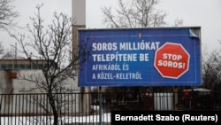 An anti-Soros billboard placed by the Hungarian government.