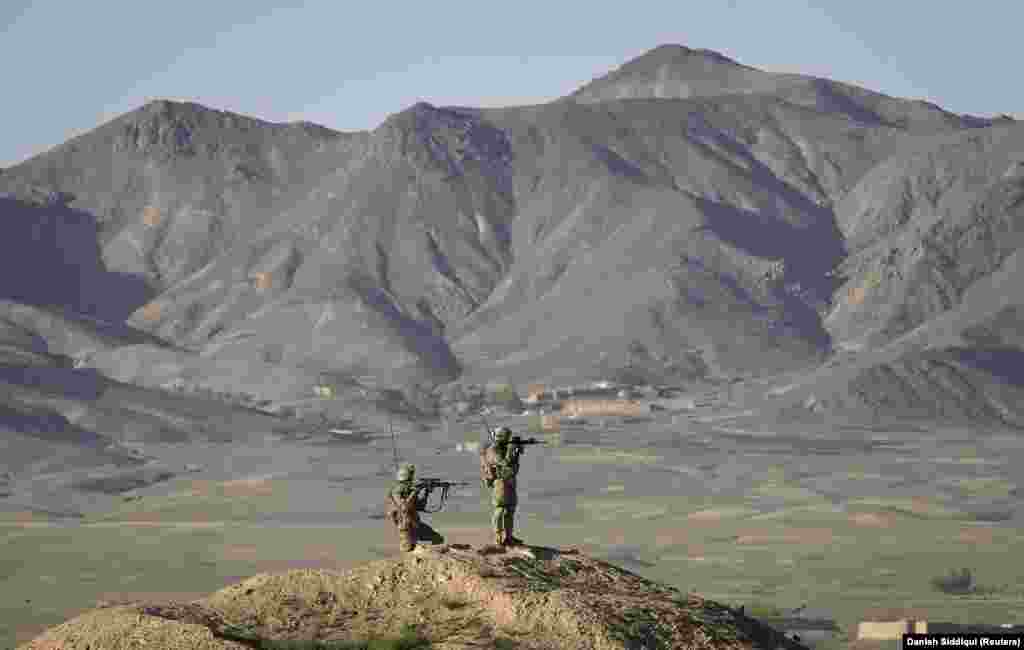 U.S. Army soldiers on a hilltop during a patrol in a village in Afghanistan&#39;s eastern Kherwar district on May 19, 2012.&nbsp;